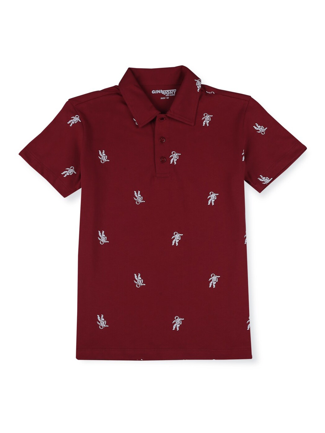 

Gini and Jony Boys Conversational Printed Polo Collar Cotton T-shirt, Maroon