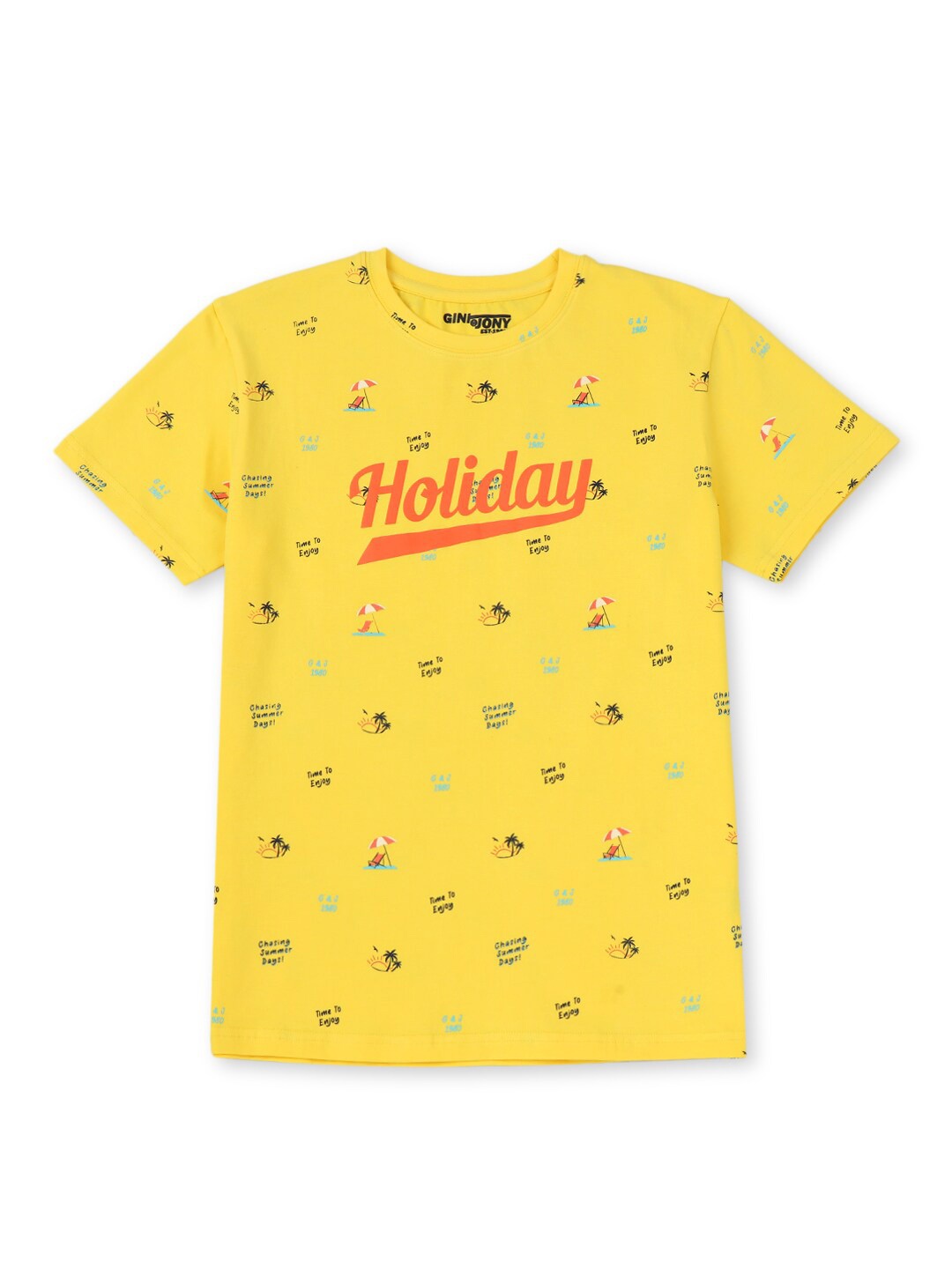 

Gini and Jony Boys Typography Printed Cotton T-shirt, Yellow