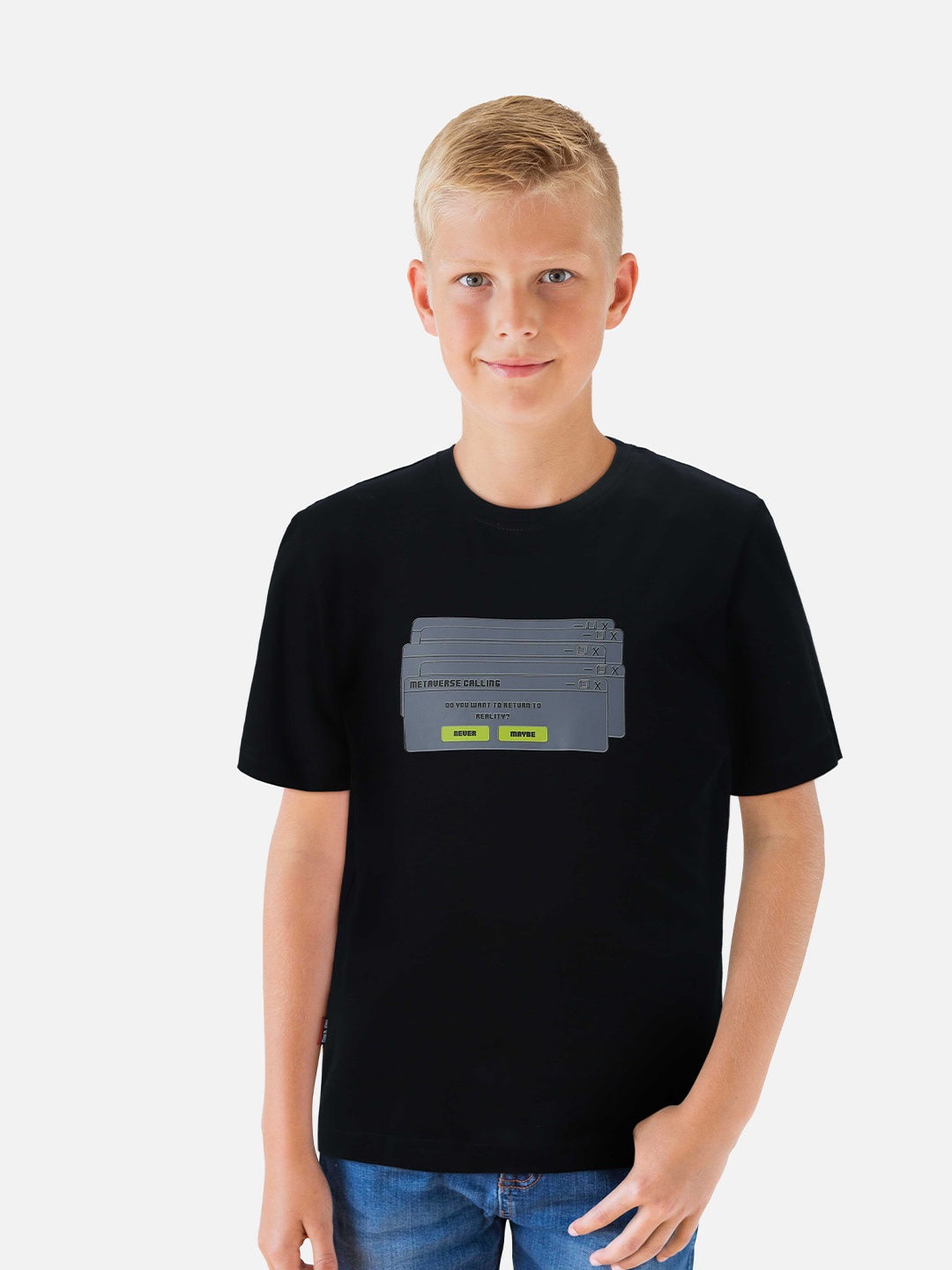 

Gini and Jony Boys Printed Cotton T-shirt, Black