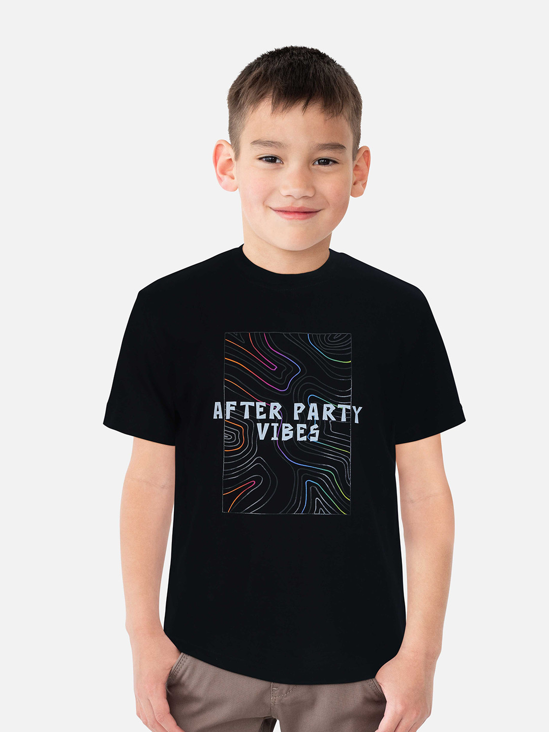 

Gini and Jony Kids Boys Cotton Typography Printed T-shirt, Black