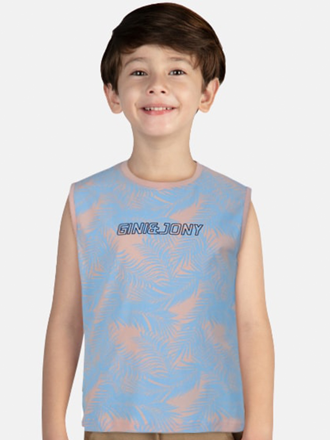 

Gini and Jony Boys Printed Cotton T-shirt, Blue