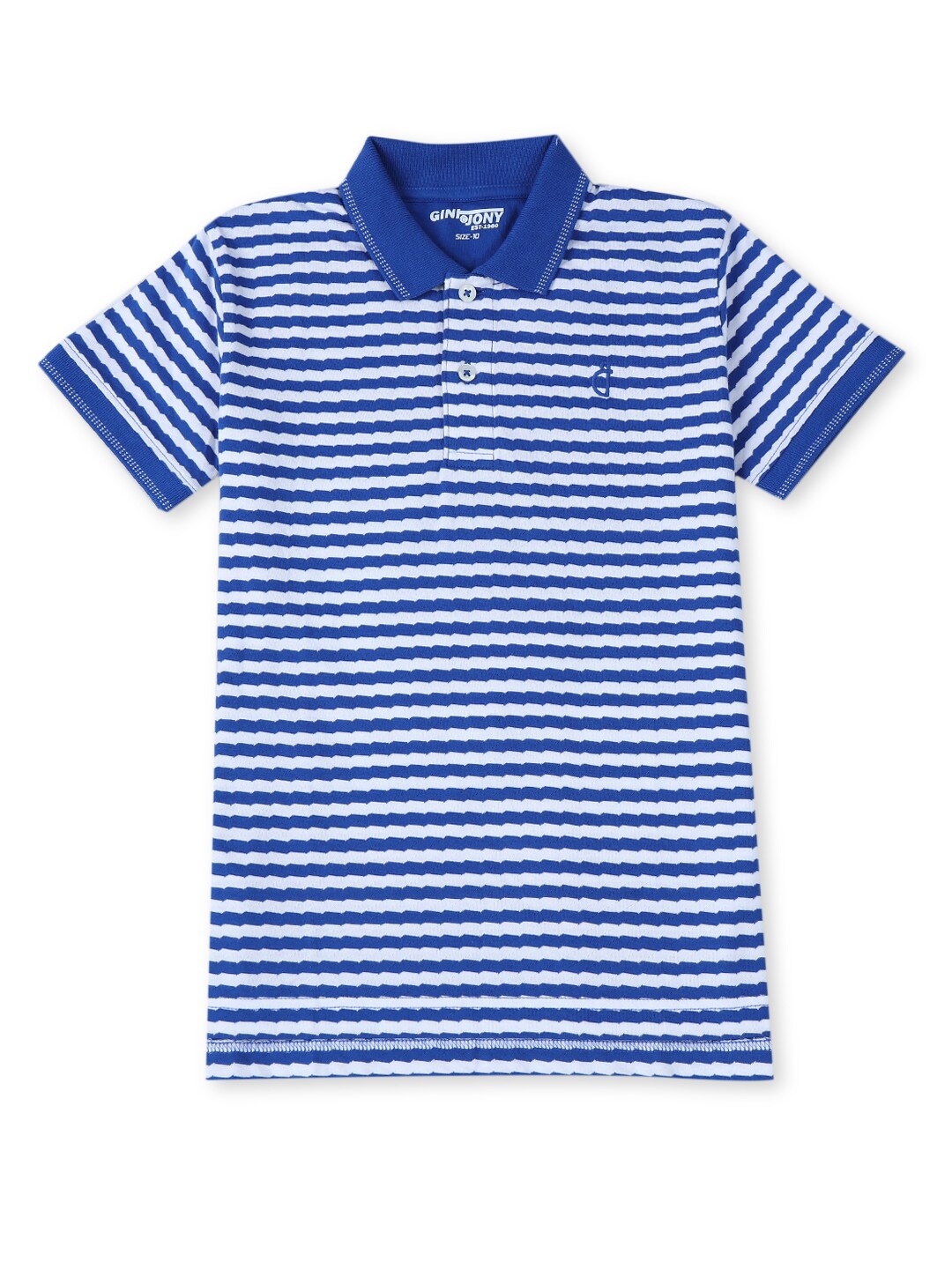 

Gini and Jony Boys Striped Polo Collar Pure Cotton T-shirt, Blue