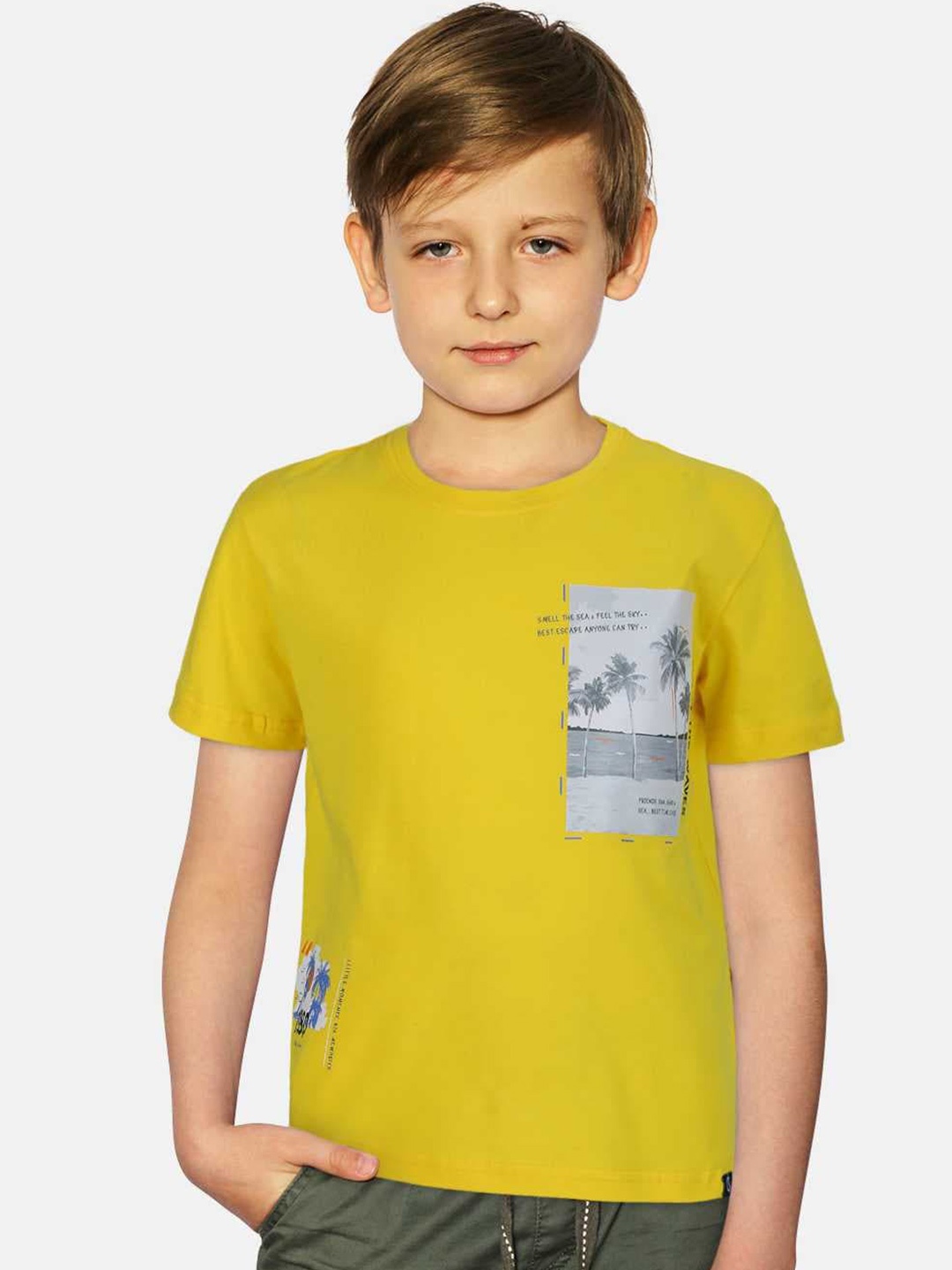 

Gini and Jony Boys Printed Cotton T-shirt, Yellow