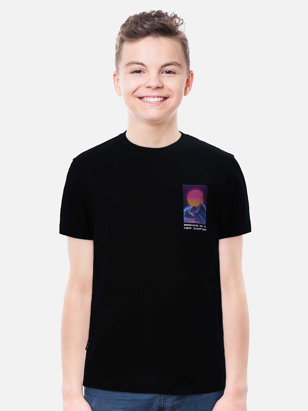 

Gini and Jony Boys Round Neck Cotton T-shirt, Black