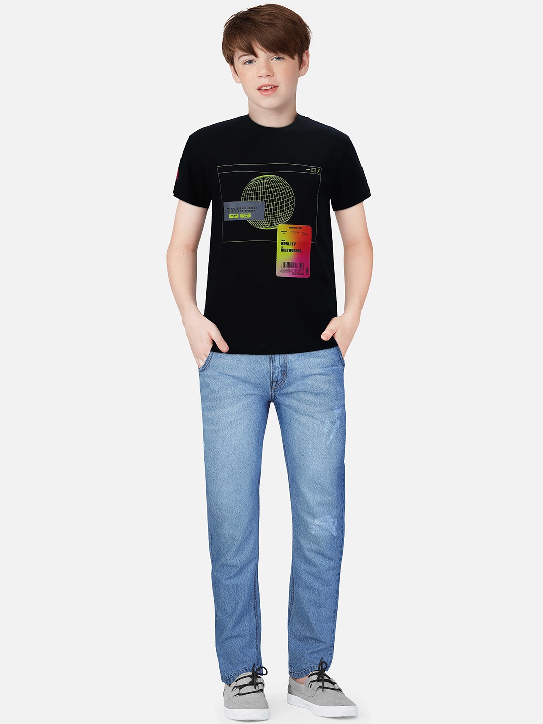

Gini and Jony Boys Printed Cotton T-shirt, Black