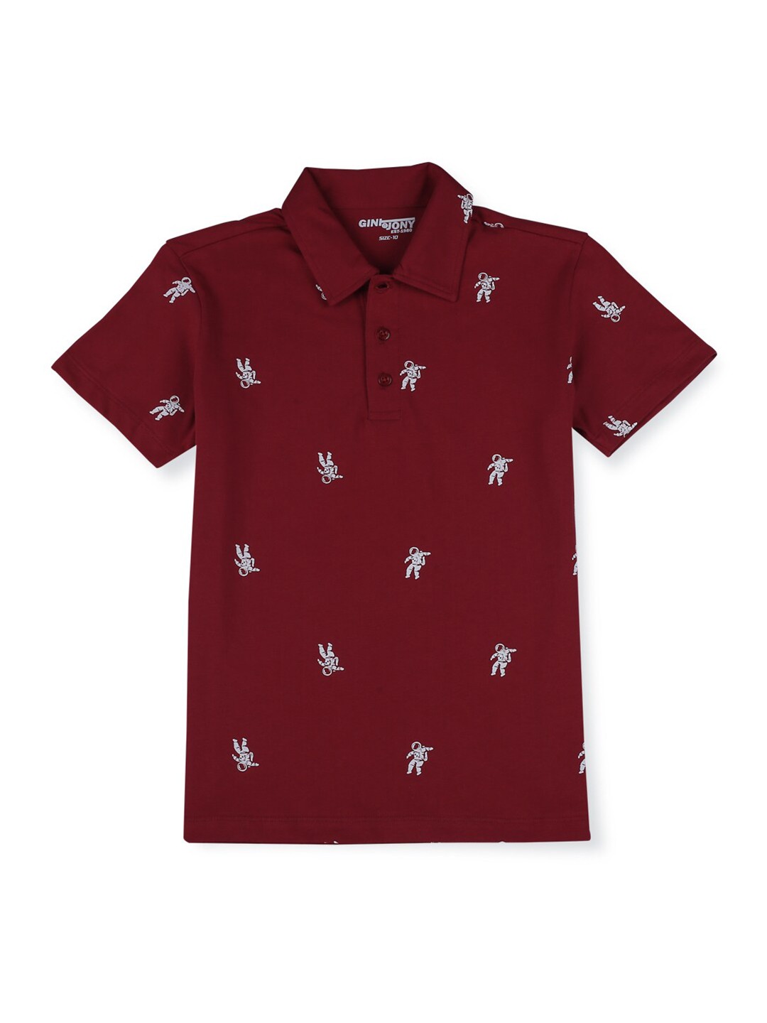 

Gini and Jony Boys Printed Polo Collar Cotton T-shirt, Maroon