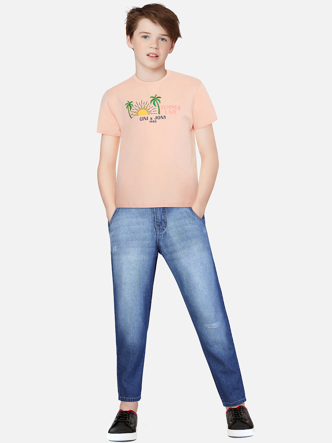 

Gini and Jony Boys Typography Printed Cotton T-shirt, Pink