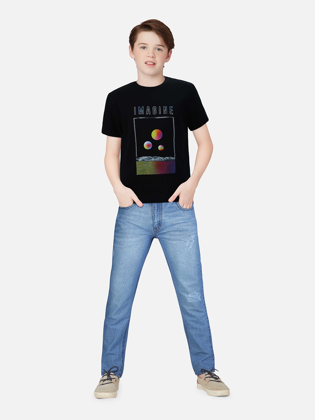 

Gini and Jony Boys Graphic Printed Cotton T-shirt, Black