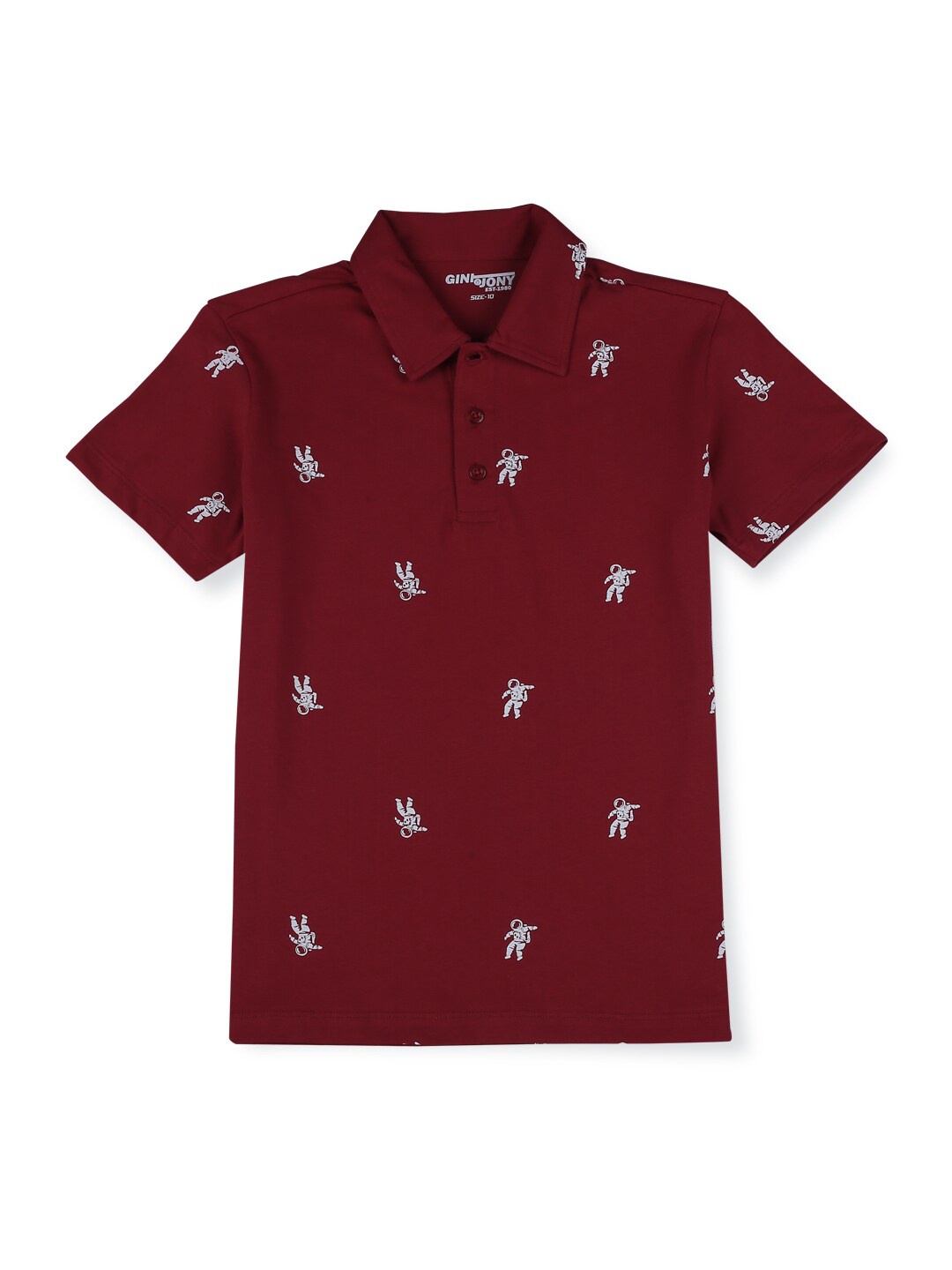 

Gini and Jony Boys Printed Cotton Polo Collar T-shirt, Maroon