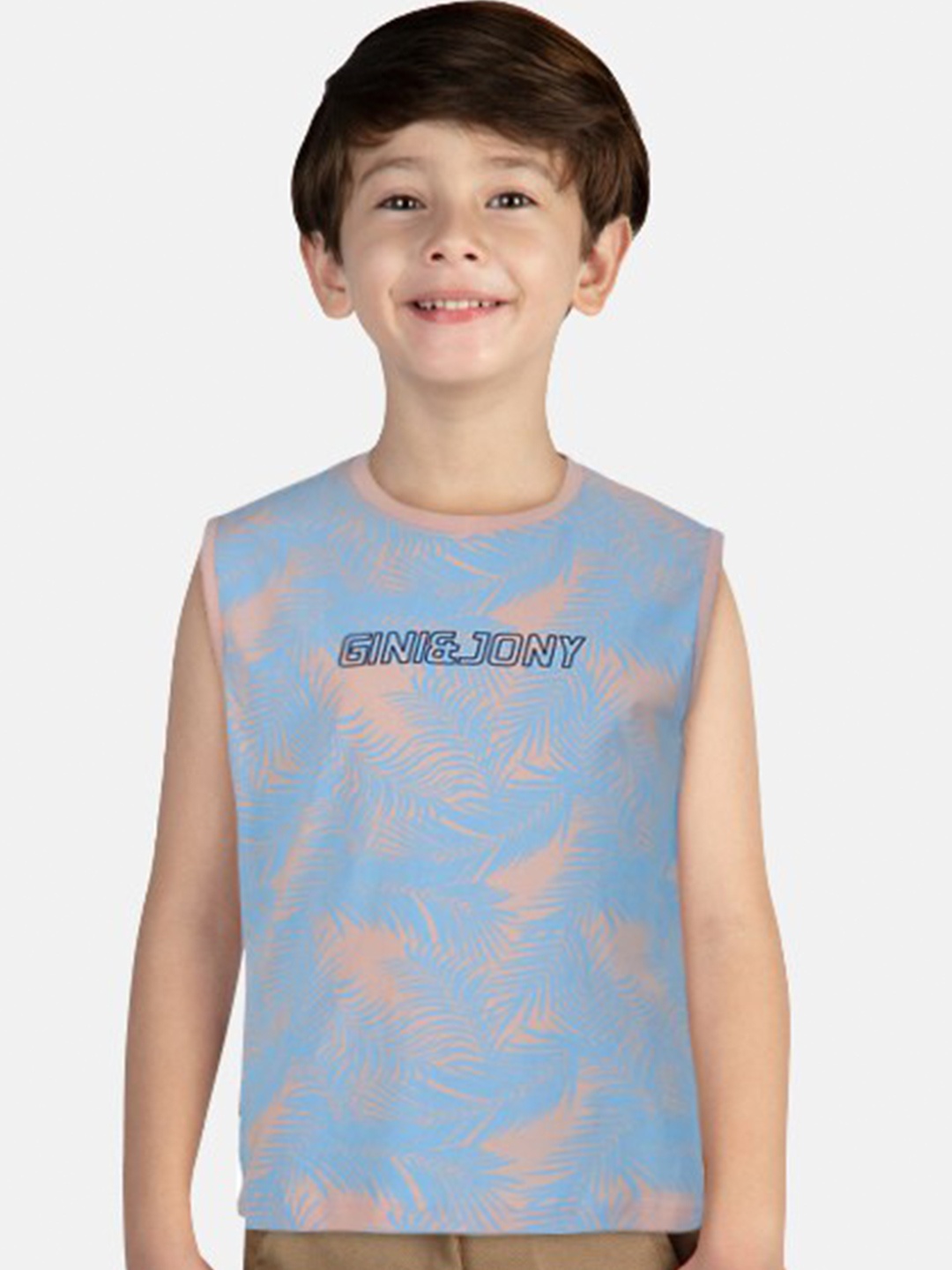 

Gini and Jony Boys Floral Printed Tropical cotton T-shirt, Blue