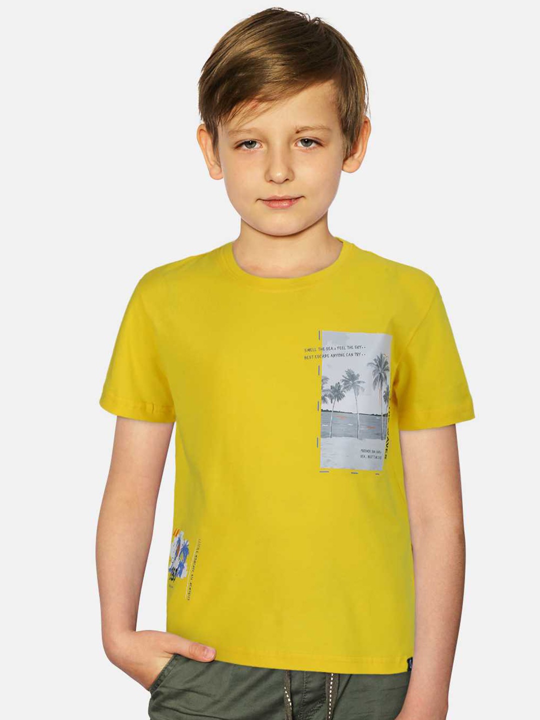 

Gini and Jony Boys Round Neck Cotton T-shirt, Yellow