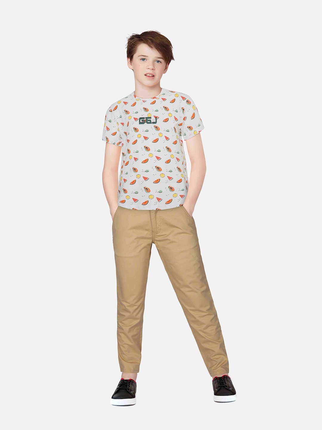 

Gini and Jony Boys Printed Cotton T-shirt, White