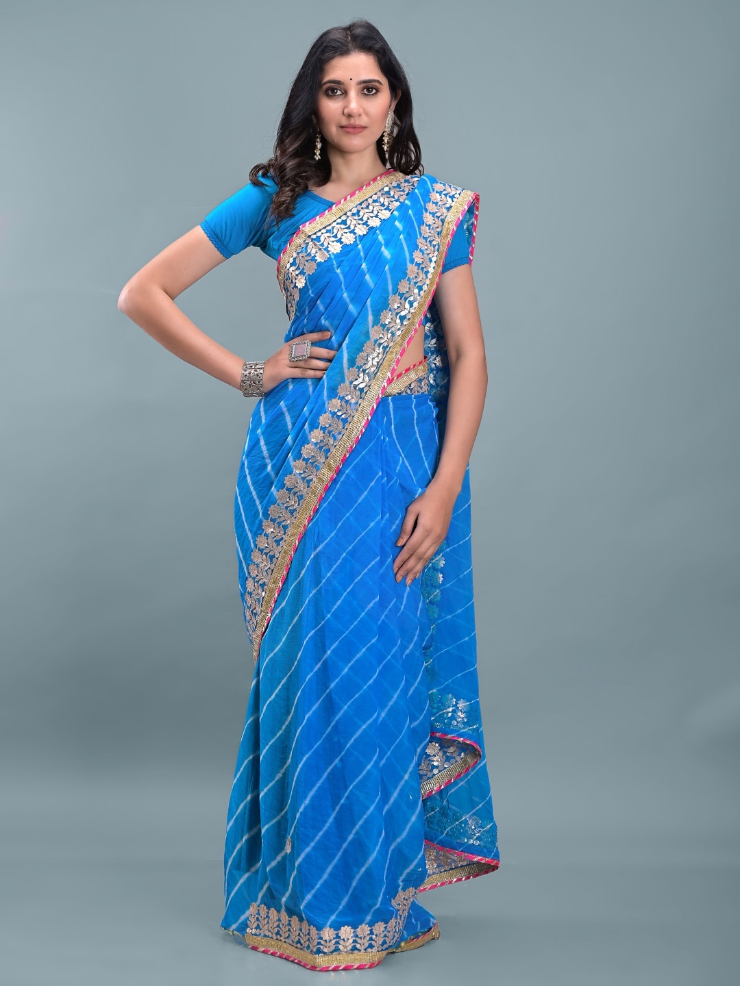 

Apratim Leheriya Gota Patti Saree, Turquoise blue