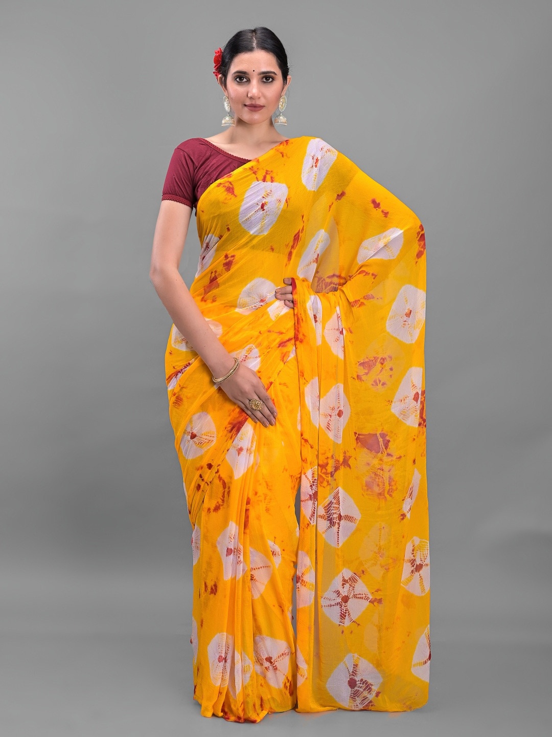 

Apratim Poly Chiffon Bandhani Saree, Yellow