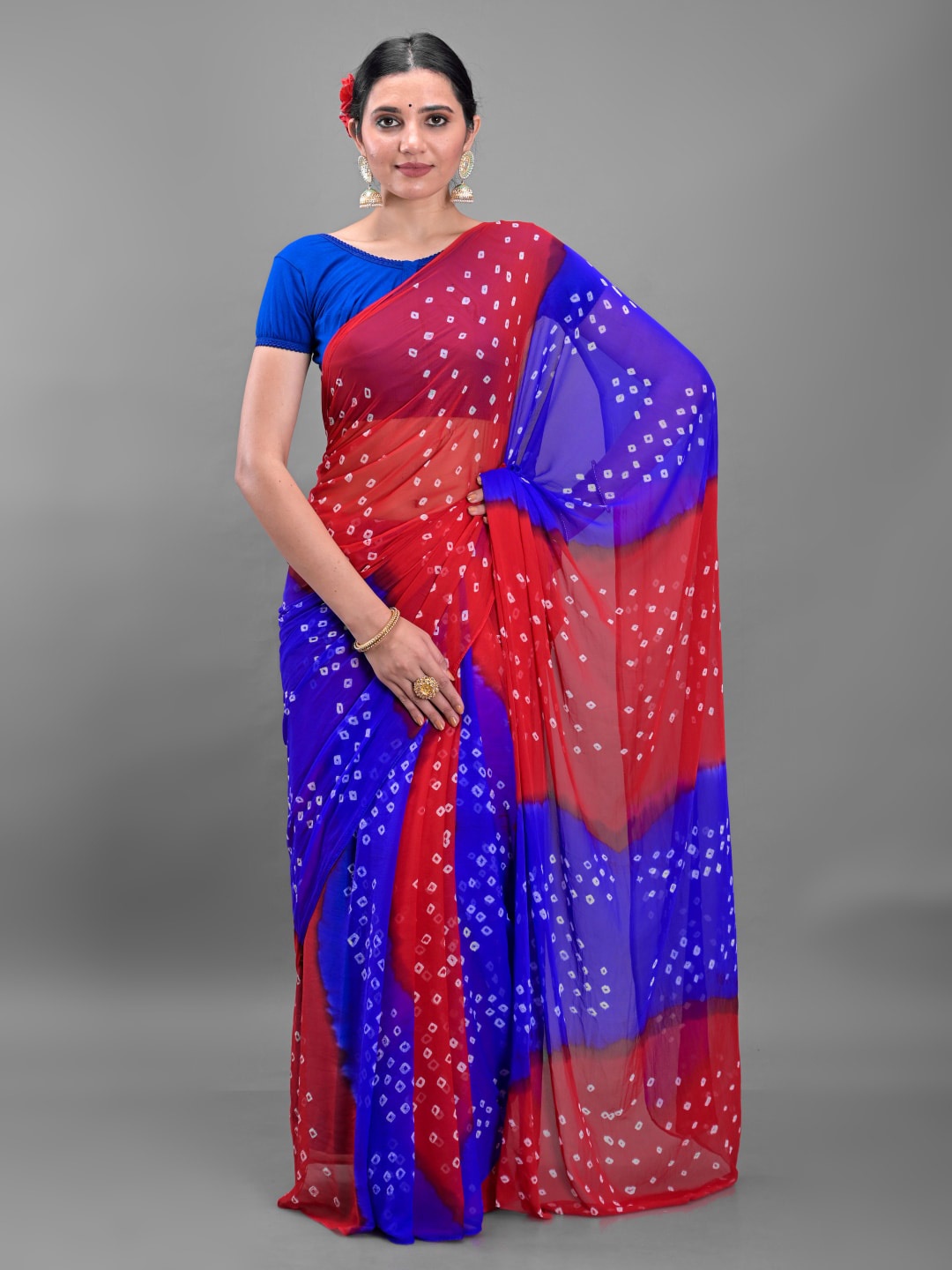 

Apratim Poly Chiffon Bandhani Saree, Red