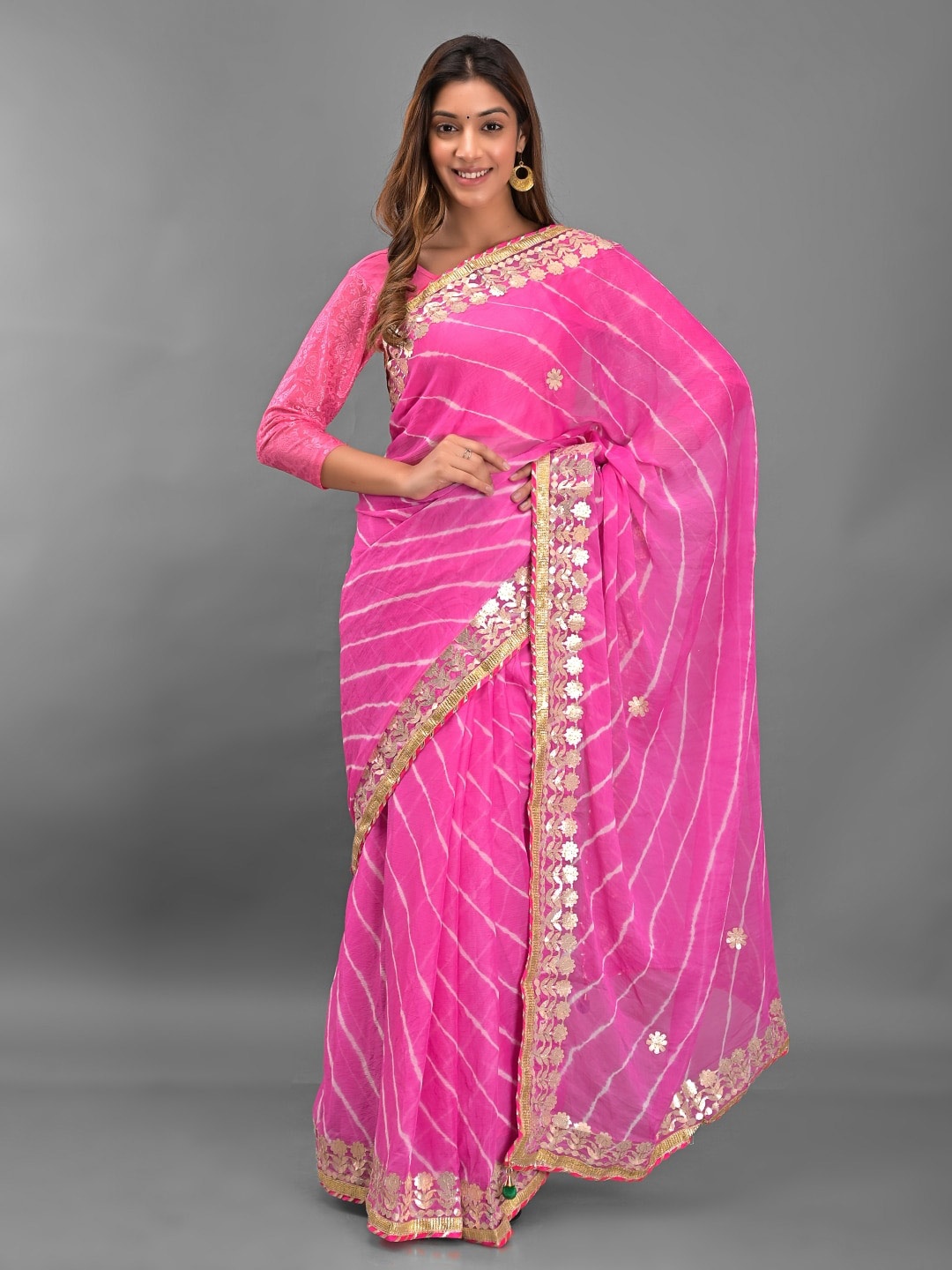 

Apratim Leheriya Gotta Patti Poly Chiffon Saree With Blouse Piece, Pink