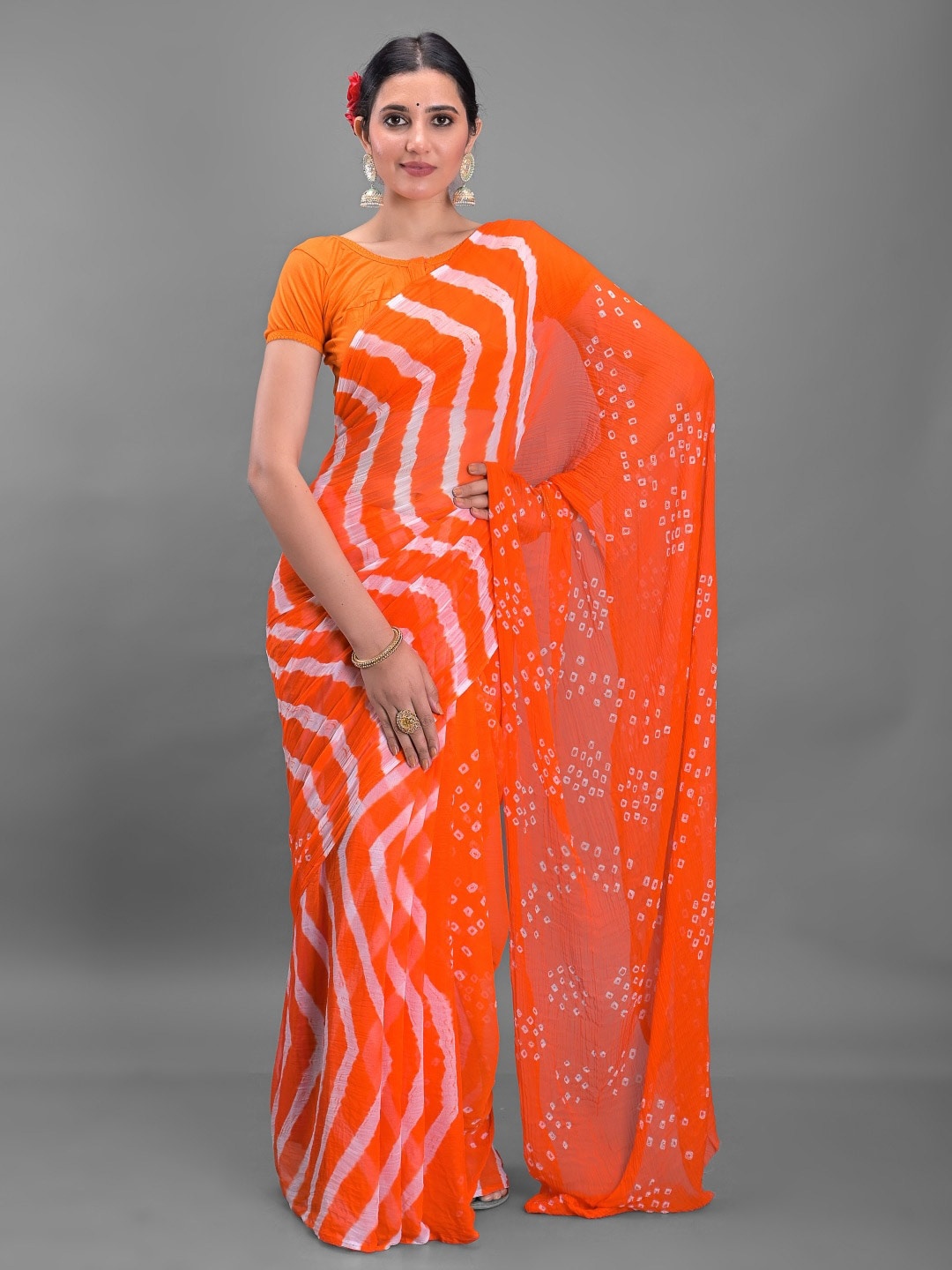 

Apratim Leheriya Poly Chiffon Saree With Blouse Piece, Orange