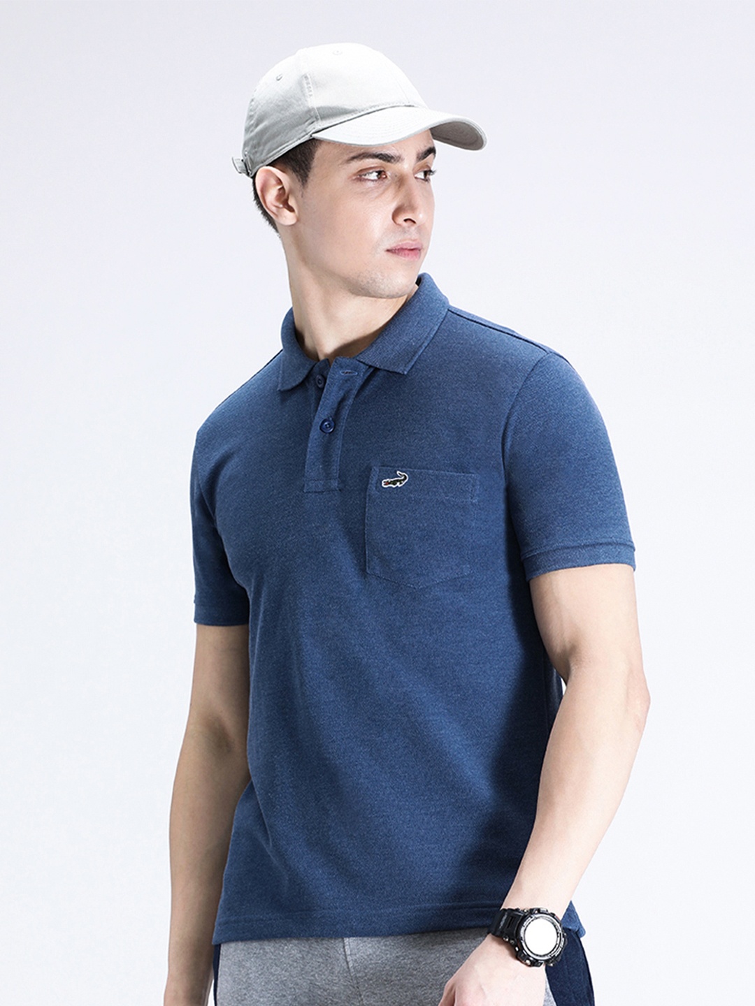 

Crocodile Men Polo Collar Slim Fit Cotton T-shirt, Teal