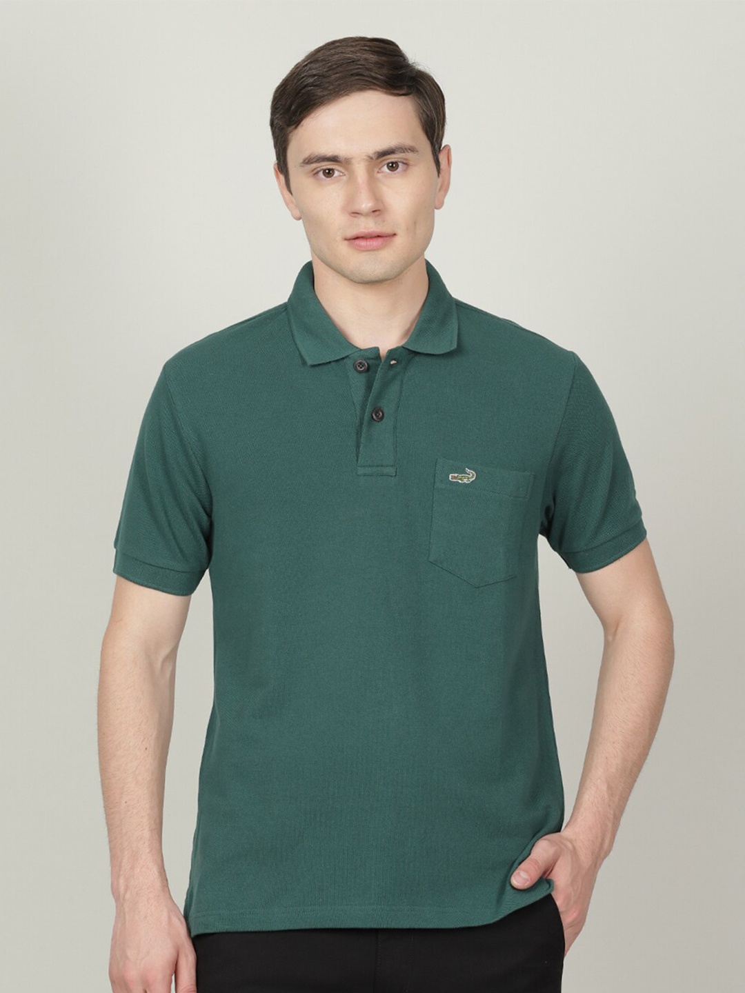 

Crocodile Men Polo Collar Slim Fit Cotton T-shirt, Green