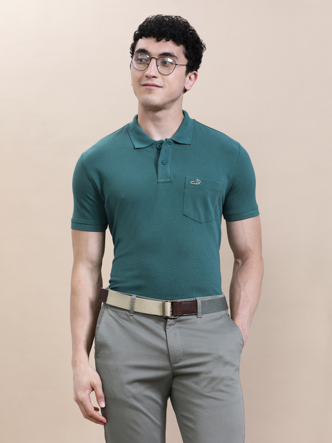

Crocodile Men Polo Collar Slim Fit Cotton T-shirt, Green