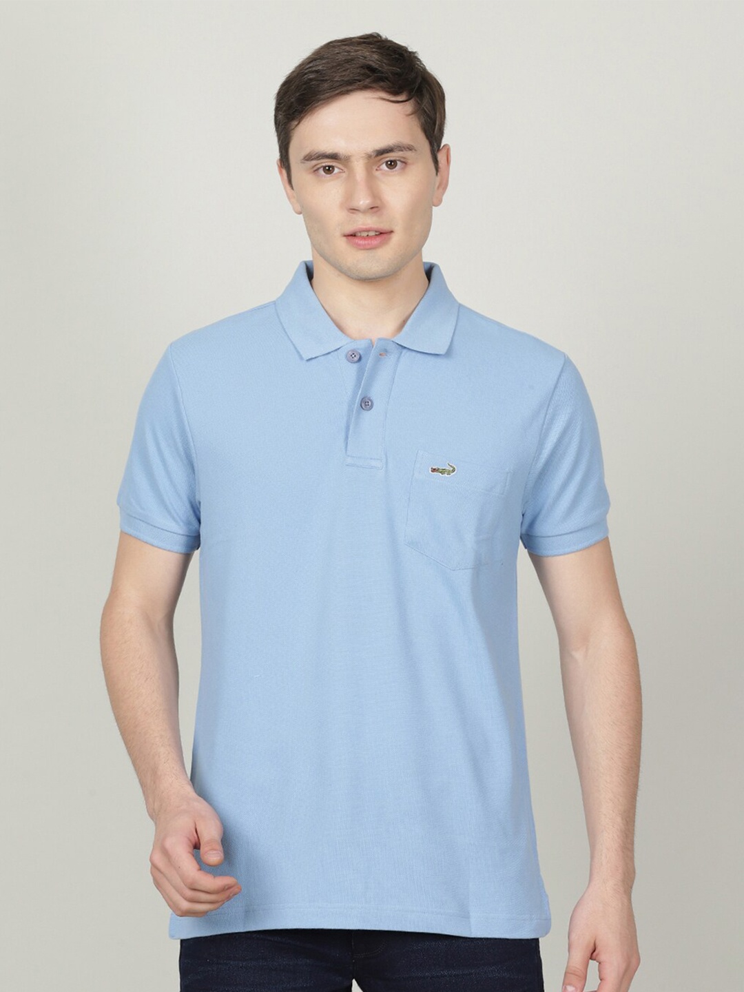 

Crocodile Men Polo Collar Cotton T-shirt, Blue