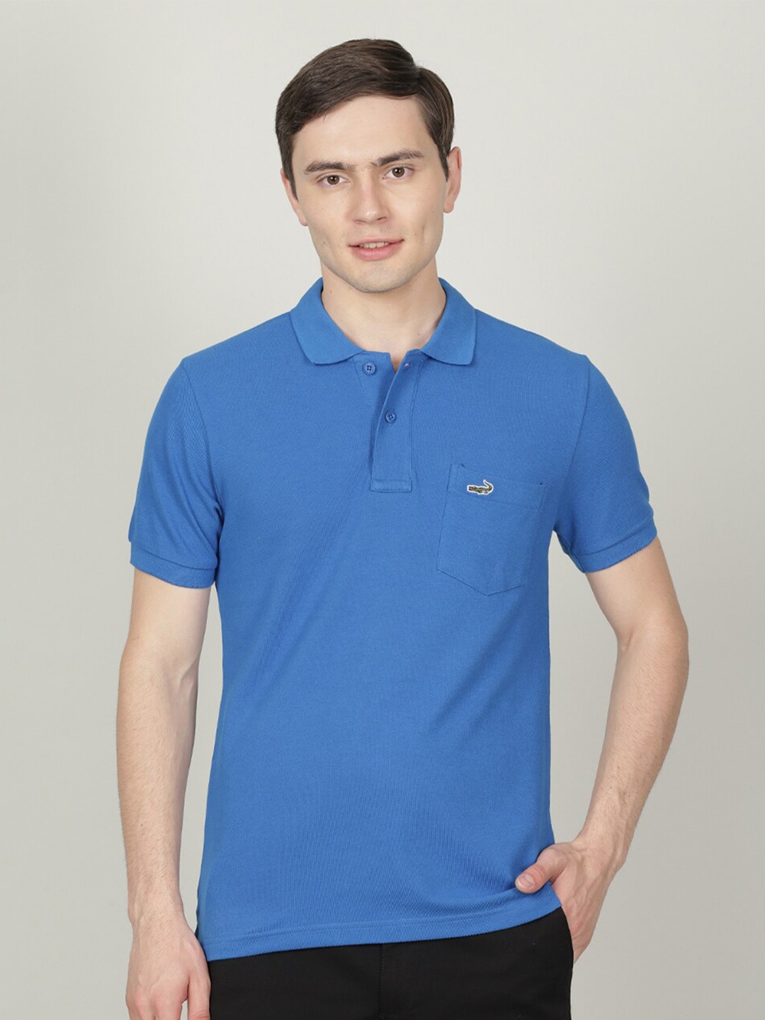 

Crocodile Men Polo Collar Cotton T-shirt, Blue