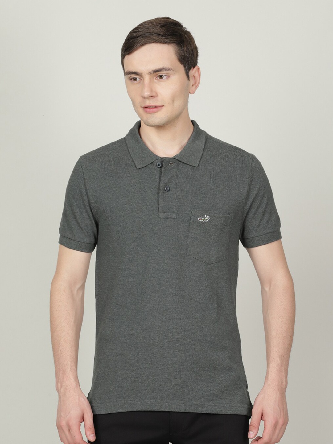 

Crocodile Men Polo Collar Cotton T-shirt, Green