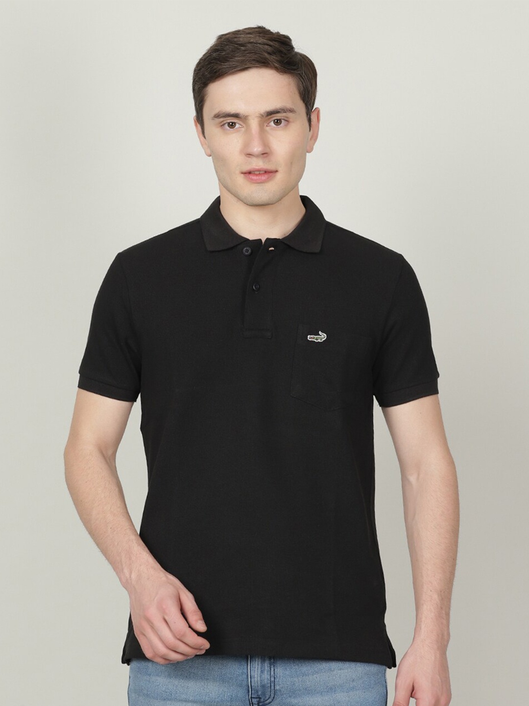 

Crocodile Men Polo Collar Slim Fit Cotton T-shirt, Black