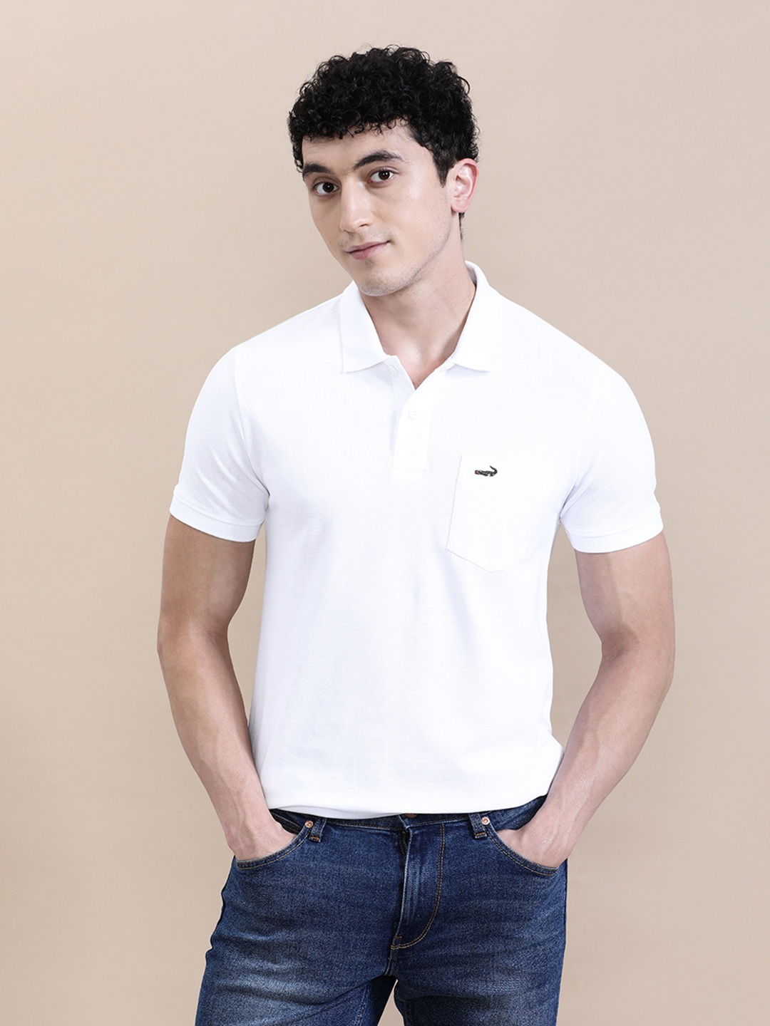 

Crocodile Men Polo Collar Cotton T-shirt, White