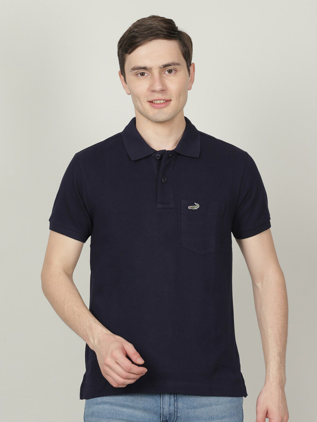 

Crocodile Men Polo Collar Cotton T-shirt, Navy blue