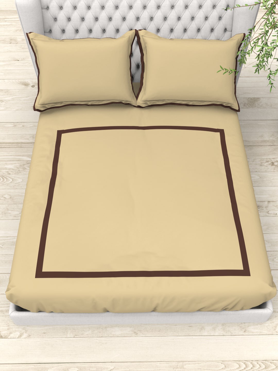 

THE WHITE MOSS Beige & Brown 300 TC King Bedsheet with 2 Pillow Covers