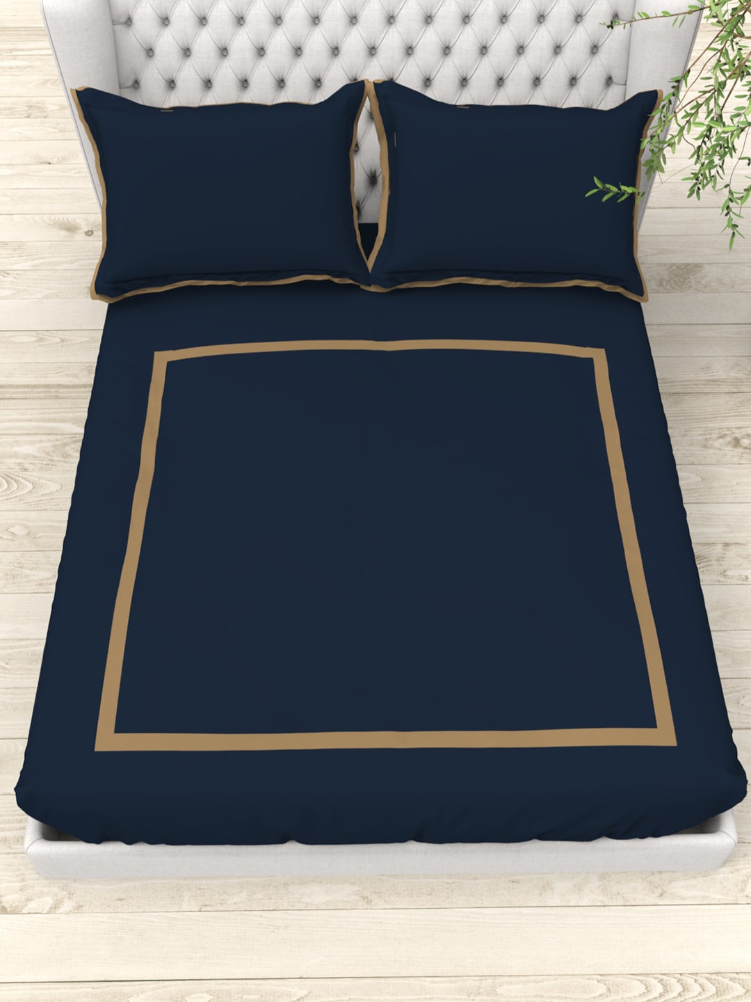 

THE WHITE MOSS Navy Blue 300 TC King Bedsheet with 2 Pillow Covers