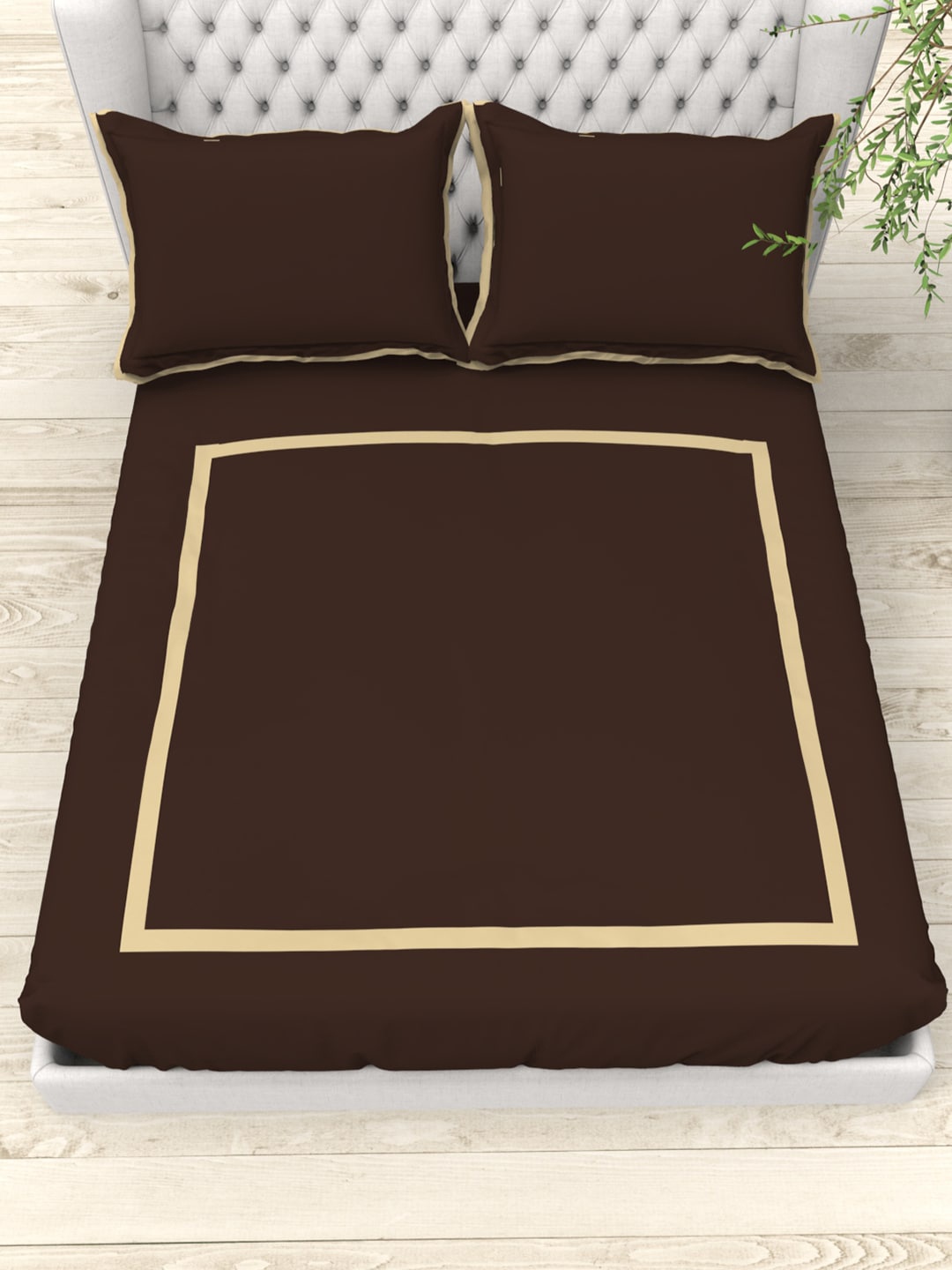 

THE WHITE MOSS Brown & Beige 300 TC King Bedsheet with 2 Pillow Covers