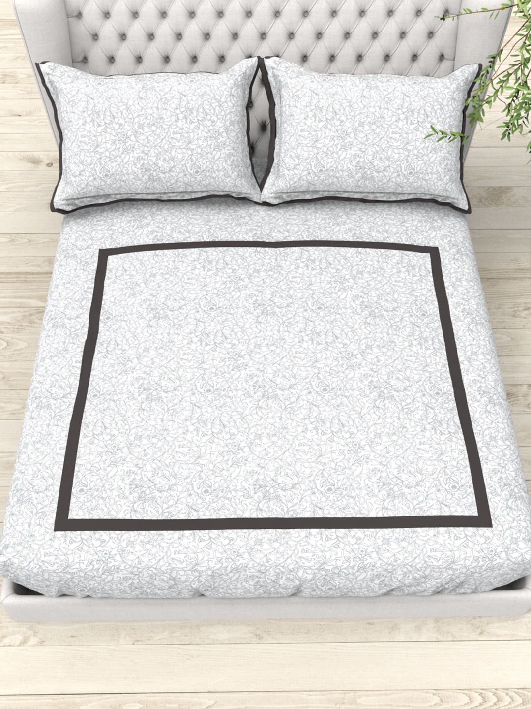 

THE WHITE MOSS Grey 300 TC King Bedsheet with 2 Pillow Covers