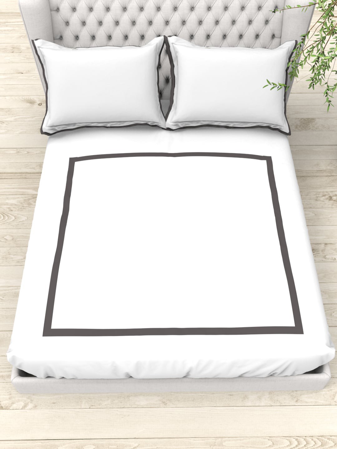 

THE WHITE MOSS White & Black 300 TC King Bedsheet with 2 Pillow Covers