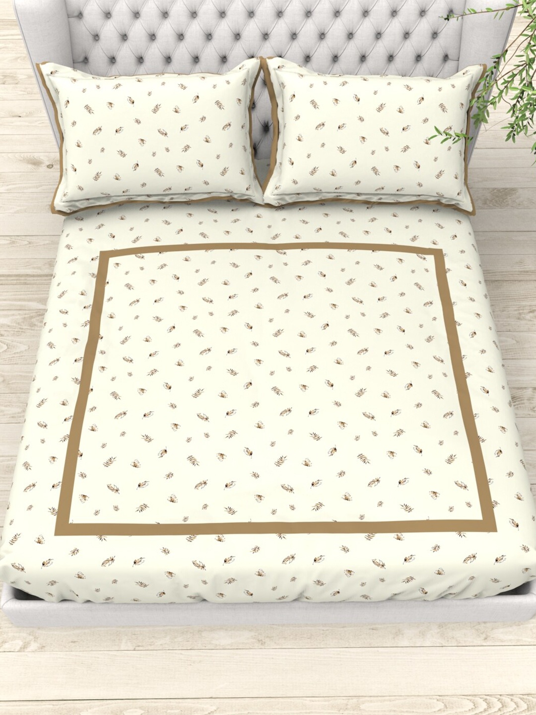 

THE WHITE MOSS Cream-Coloured 300 TC King Bedsheet with 2 Pillow Covers