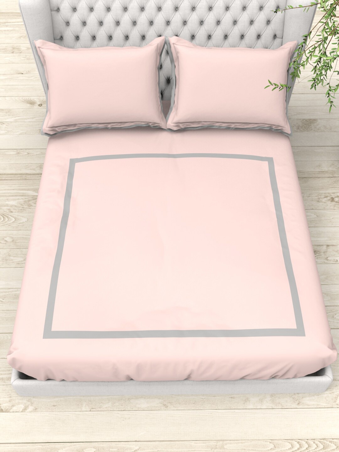 

THE WHITE MOSS Rose Gold & Grey 300 TC Cotton King Bedsheet with 2 Pillow Covers
