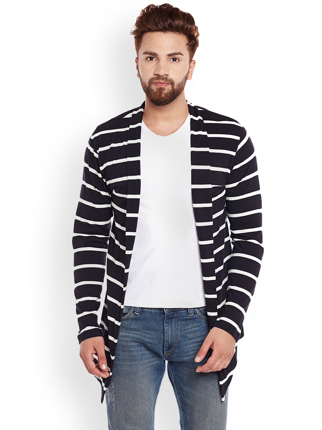 

CHILL WINSTON Men Black & White Striped Cardigan