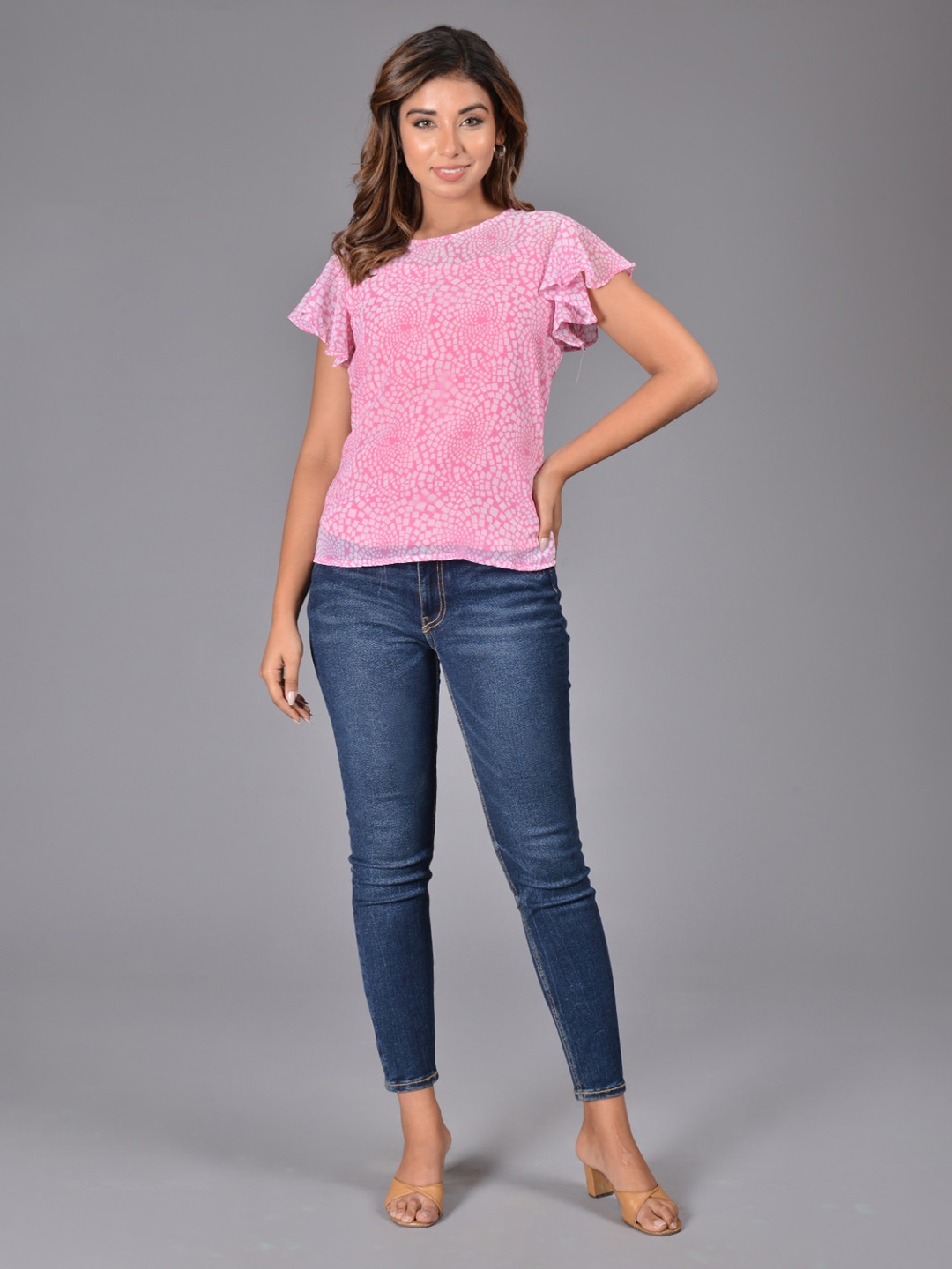 

Bachuu Geometric Print Georgette Top, Pink