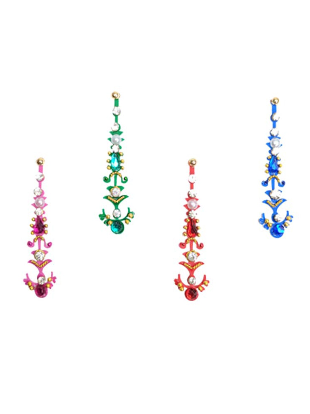 

Comet Busters 4 Pcs Long Stone Studded Reusable Bindi - Multicolor, Multi