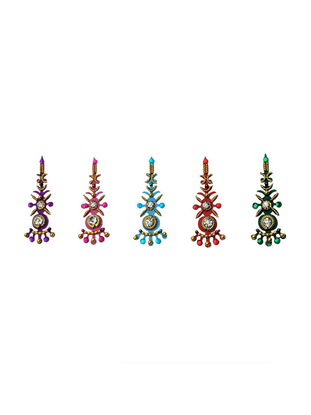 

Comet Busters 5 Pcs Embellished Reusable Designer Bindis - Multicoloured, Multi