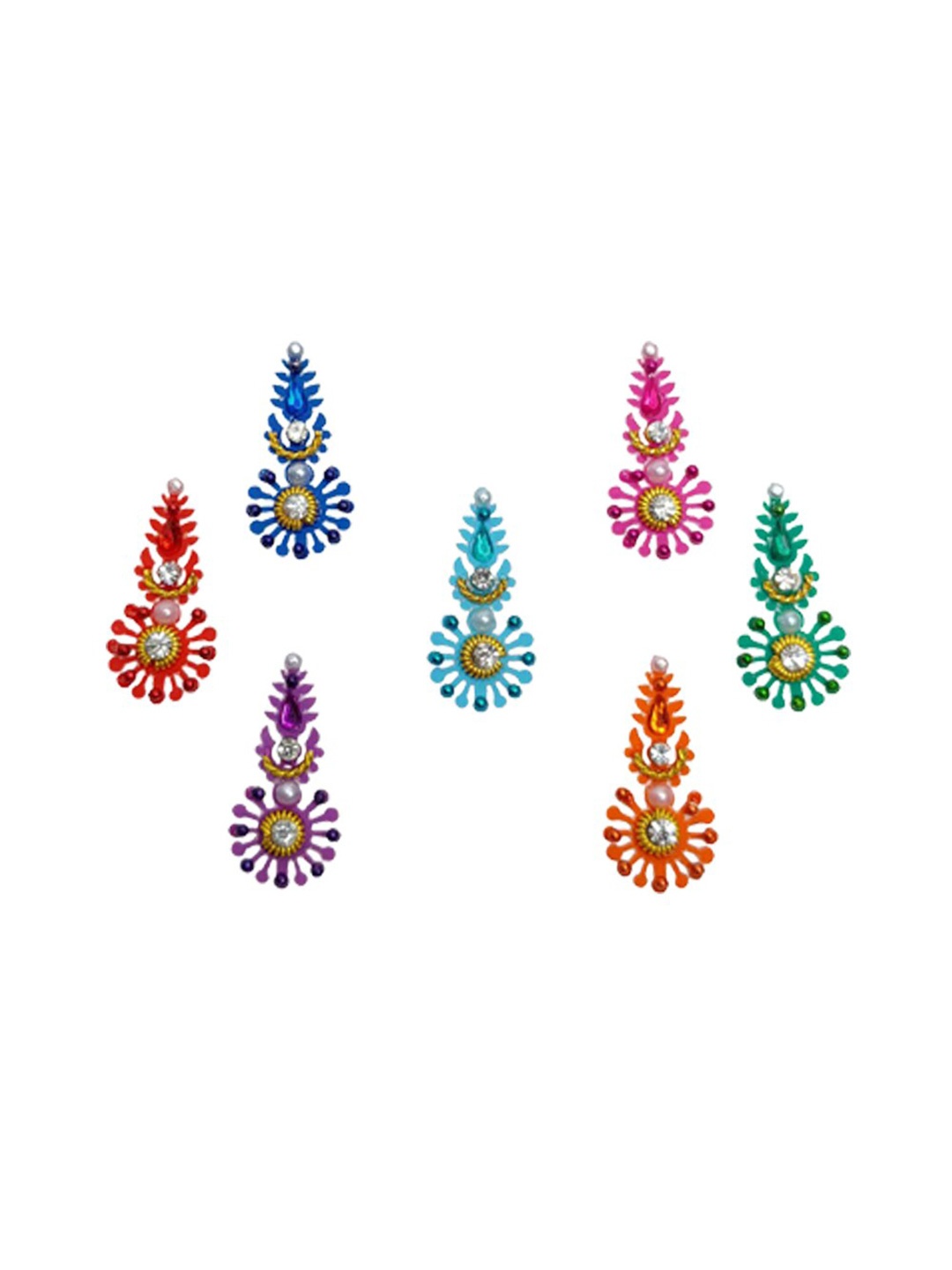 

Comet Busters 7 Pcs Embellished Reusable Designer Bindis - Multicoloured, Multi