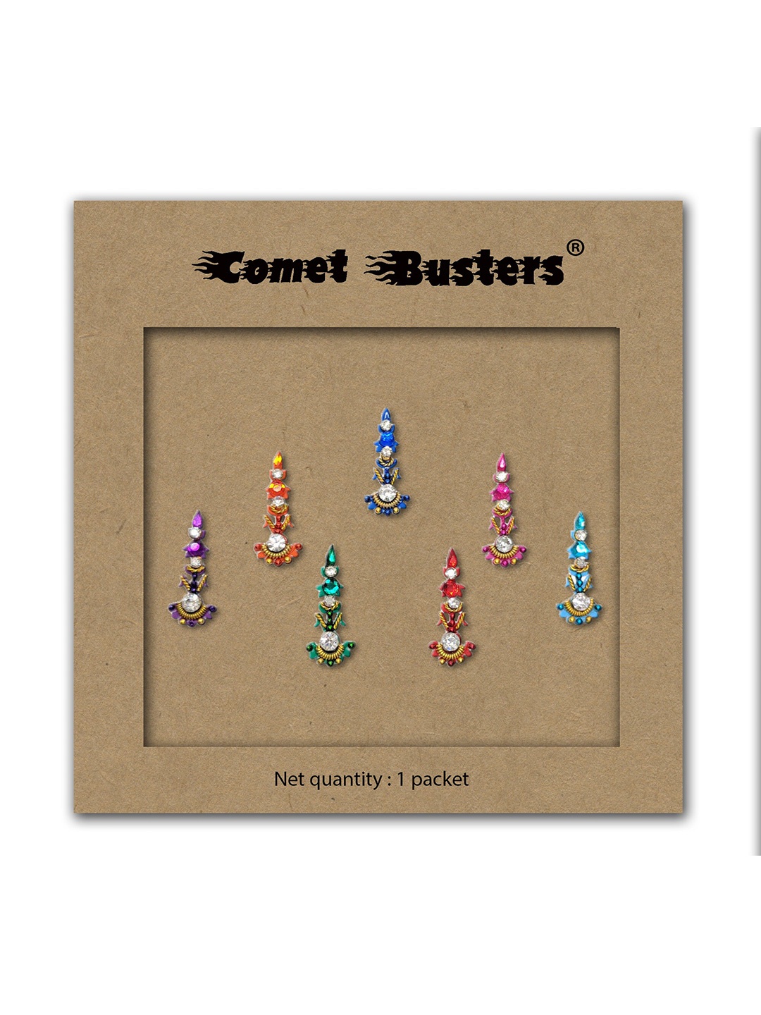 

Comet Busters Set Of 7 Embellished Bindis, Orange