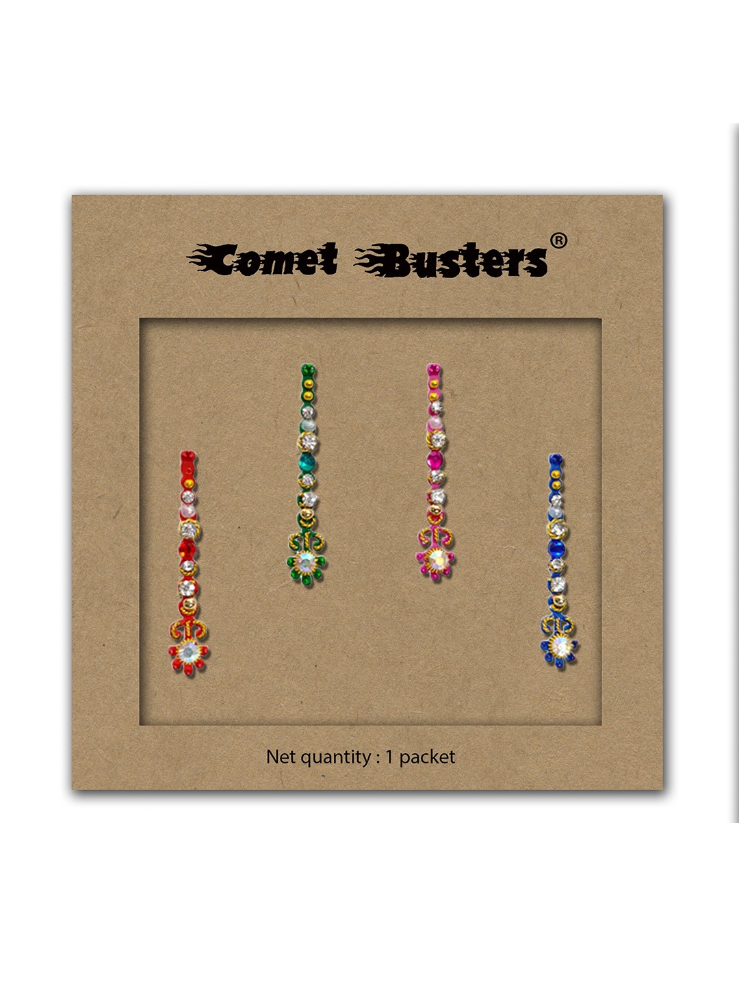 

Comet Busters Set Of 4 Embellished Bindis, Red