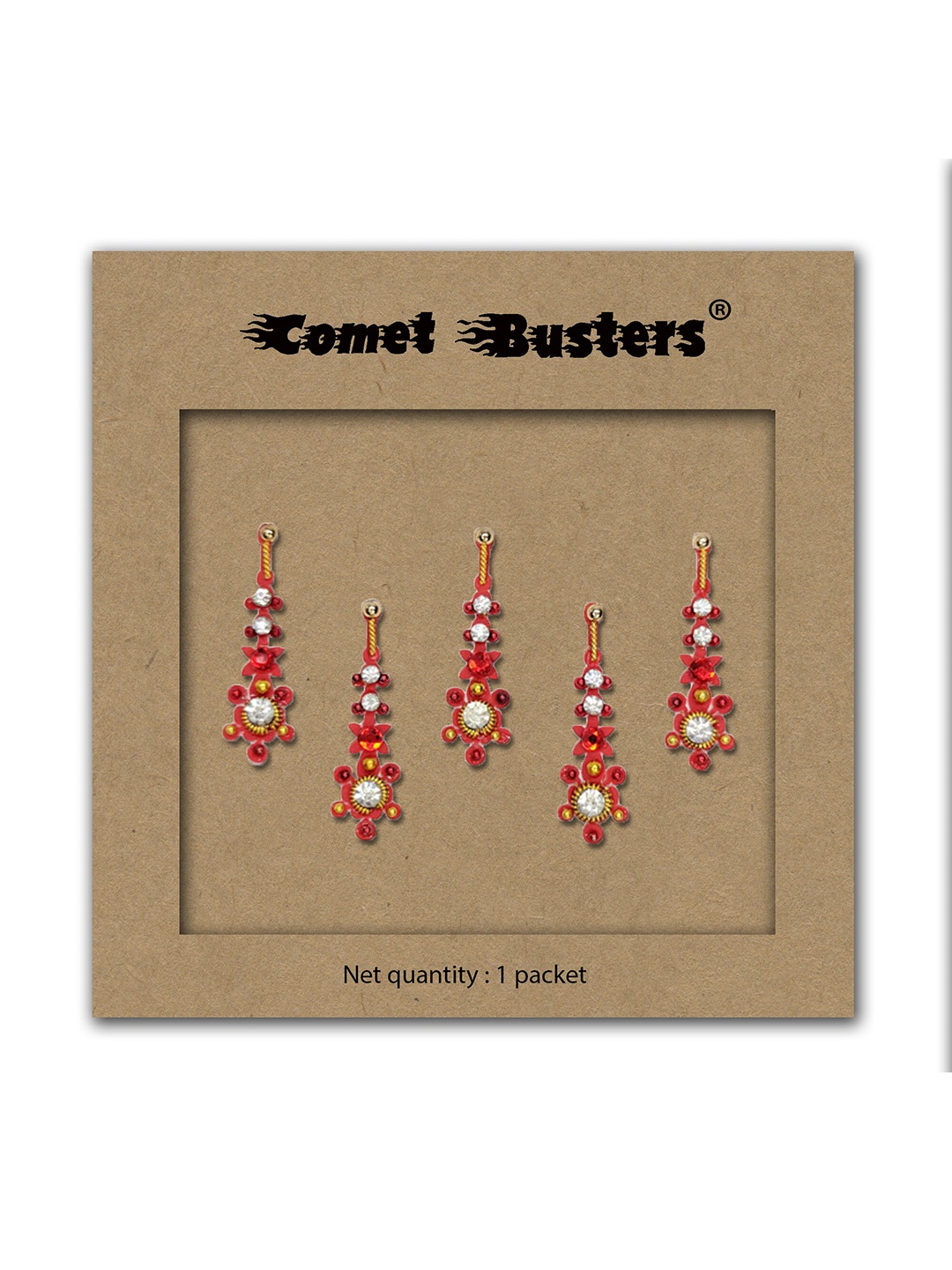 

Comet Busters Set Of 5 Embellished Bindis, Red