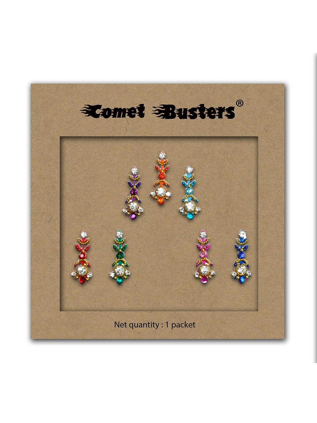 

Comet Busters Set Of 7 Embellished Bindis, Green