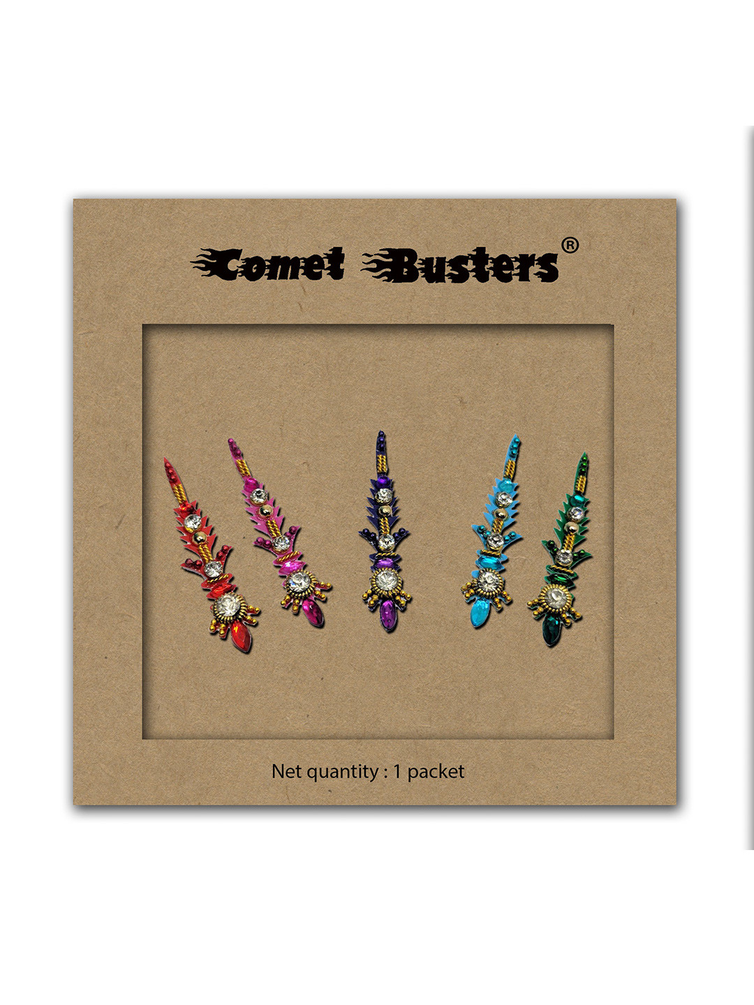 

Comet Busters Set of 5 Reusable Embellished Bindis, Multi