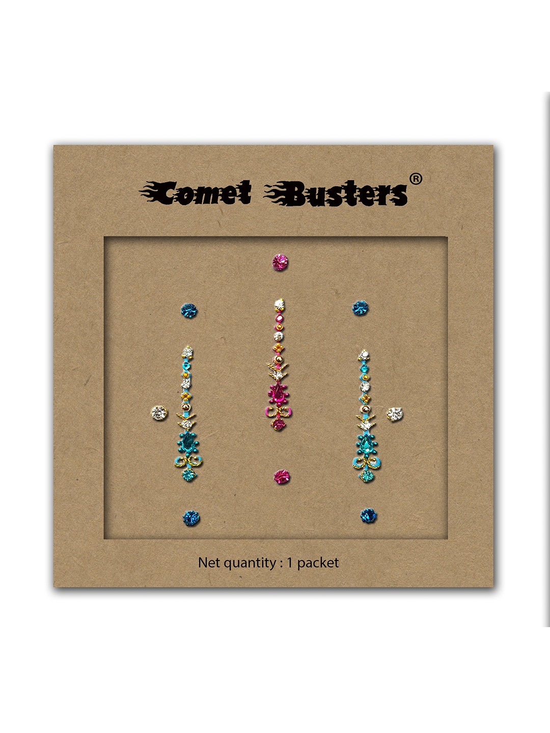 

Comet Busters Set Of 3 Reusable Embellished Bindis, Blue