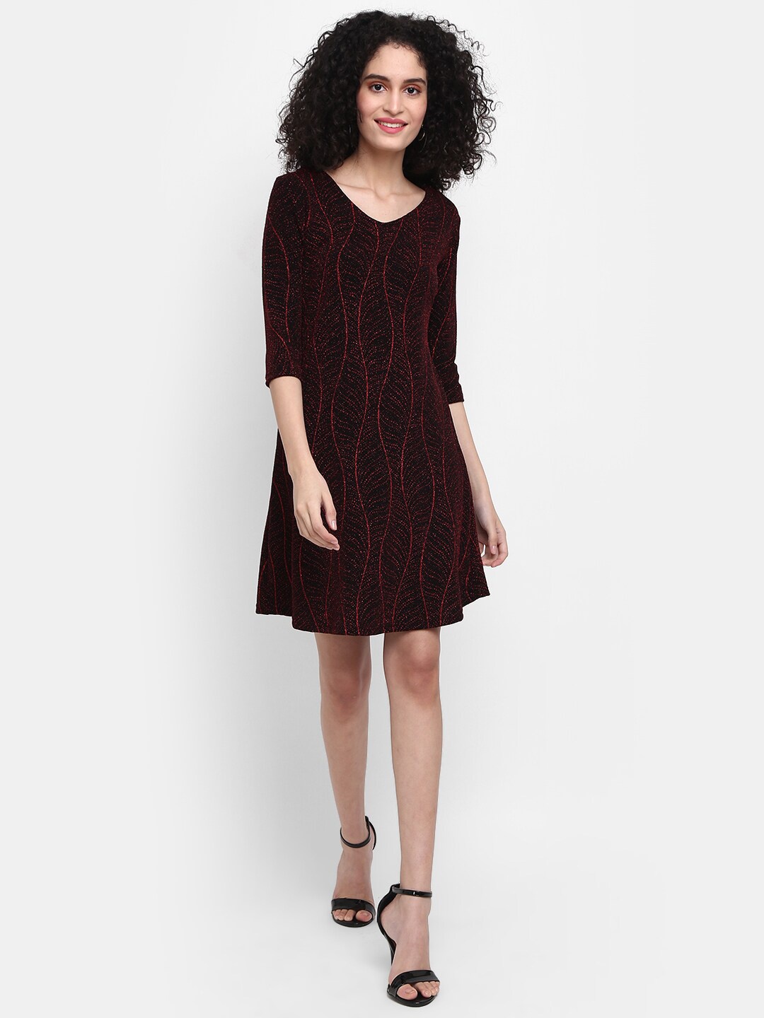 

V-Mart Embellished A-Line Cotton Dress, Maroon