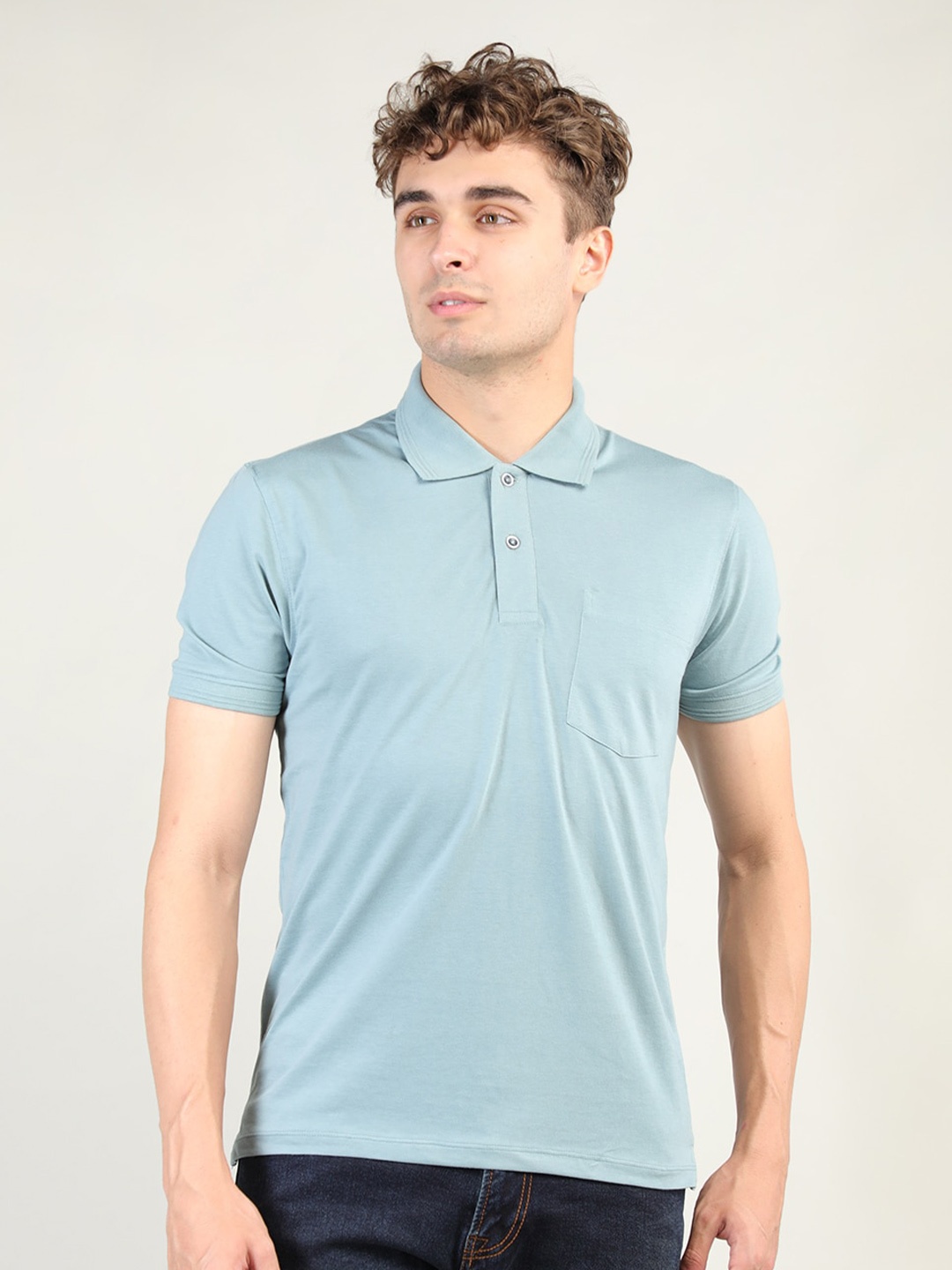 

Plagg Men Polo Collar Cotton T-shirt, Sea green